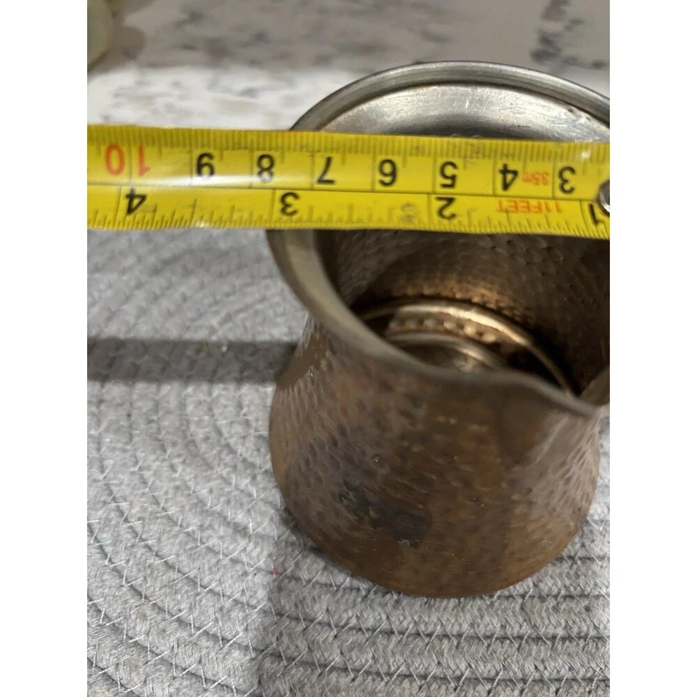 Vintage Hammered Copper Turkish Coffee Pot With Intricate Brass Handle